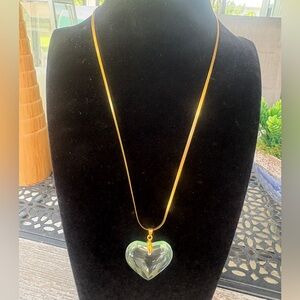 New, Light Green Glass and Gold Heart Pendant Necklace